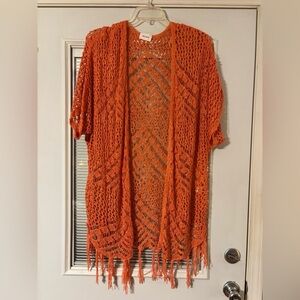Heyson Vibrant Orange Open-Front Crochet Cardigan
